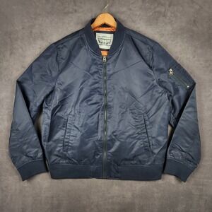 Levis MA-1 Flight Bomber Jacket Mens Large Navy Blue Lightweight Full Zip Satin